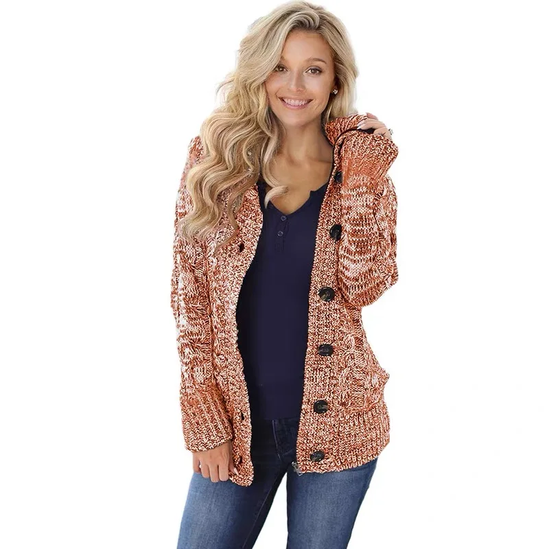 CYA mixed stripe color block v neck colourful long sleeve women sweater coat with pockets knit cardigan rainbow knitted sweater