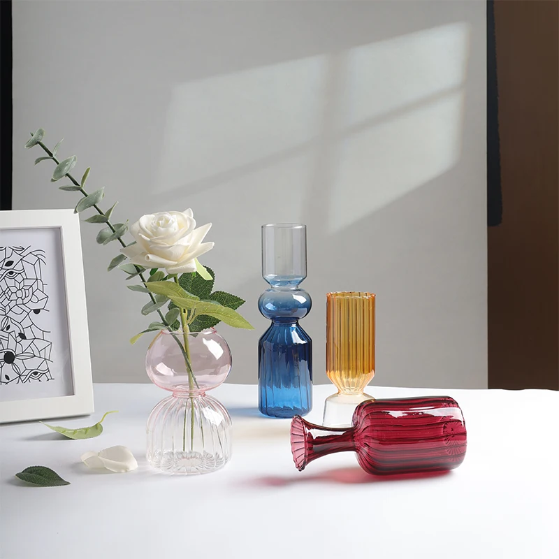 China supplier handmade colored glass cylinder flower vase for home decor