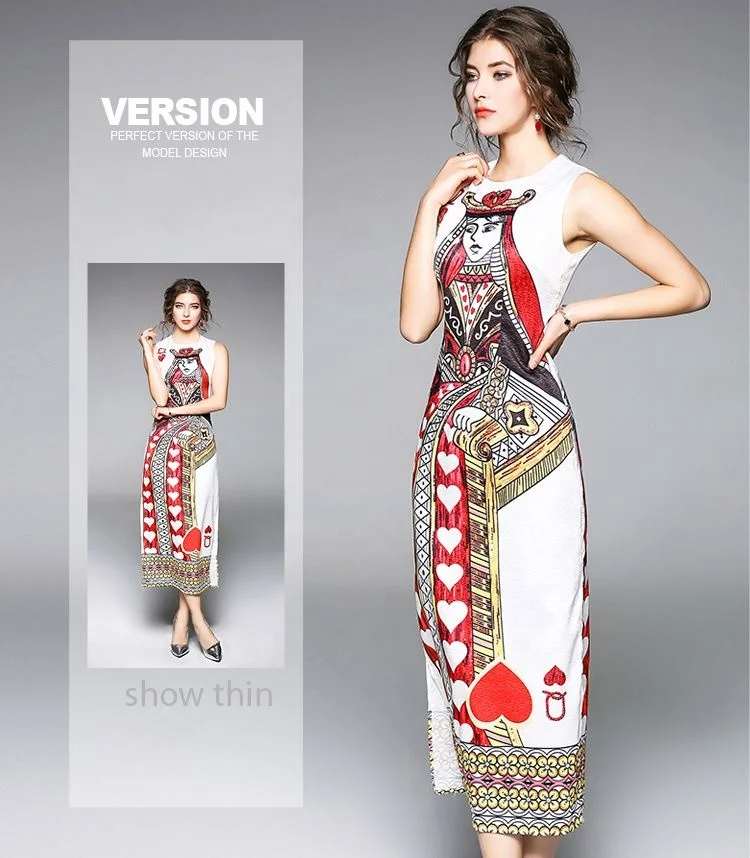 
Poker Flowers Print Sleeveless Runway Dress 