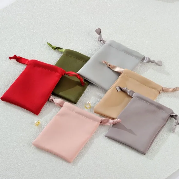 Acetate Satin Bouquet Jewelry bag With Drawstring Ring Earrings Necklace Bracelet Glasses Headphone Storage Bag LOGO Custom