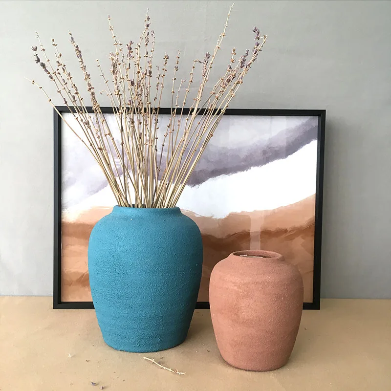 Wholesale Clay Vases Ceramic Chinese Small Home Decor Vase Set for Living Room Simple Handmade Rustic Custom Flower Vase