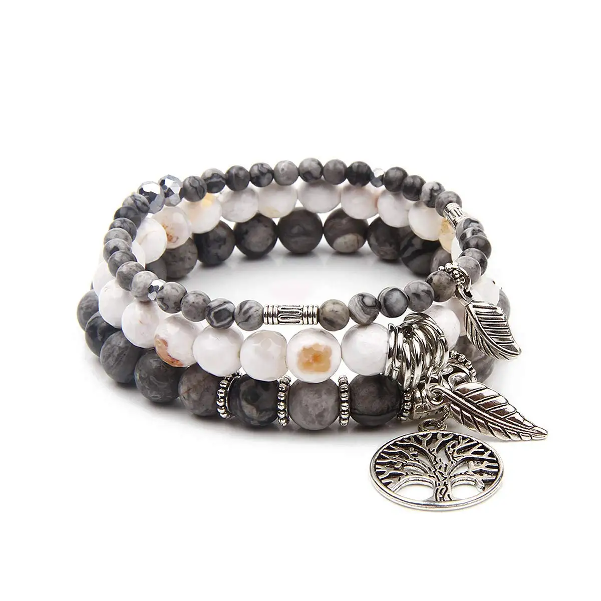 Tree of Life Pendant Map Stone and Tibetan agate gem Chakra beaded natural stone bracelet