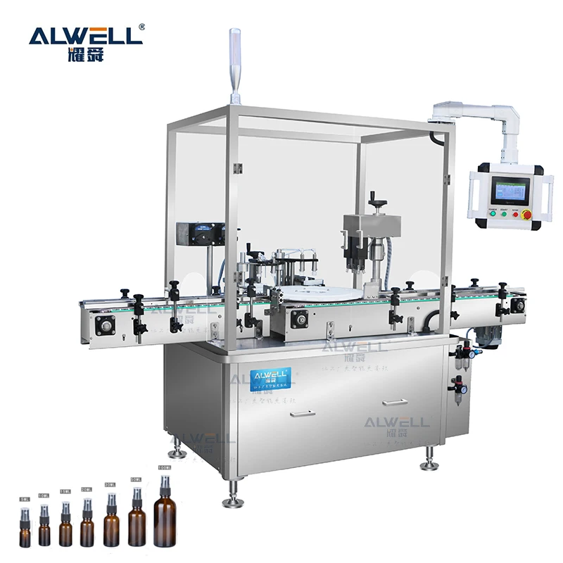 Automatic digital pneumatic liquid glass plastic bottle perfume body vial spray can filling capping and labeling machine