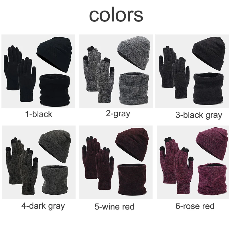New Neck Warmer Plaid Winter Scarf Hat Glove Set Fleece Knitted Beanie Touch Screen Gloves With Custom Embroidery Logo