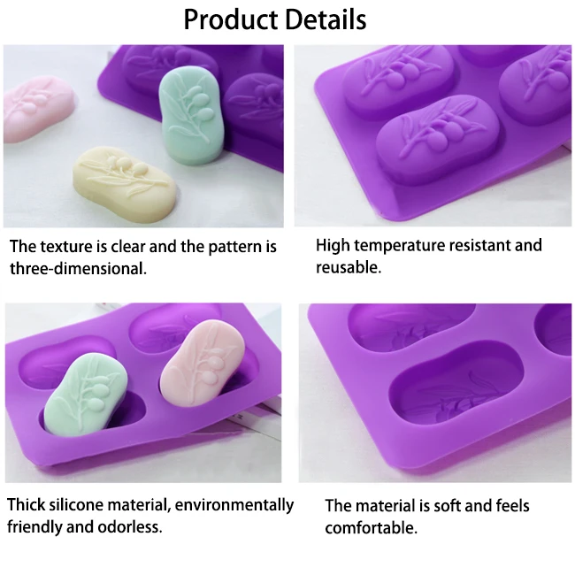 wholesale food grade baking tooling DIY handmade cake mould 4 cavities olive silicone 3d soap mold