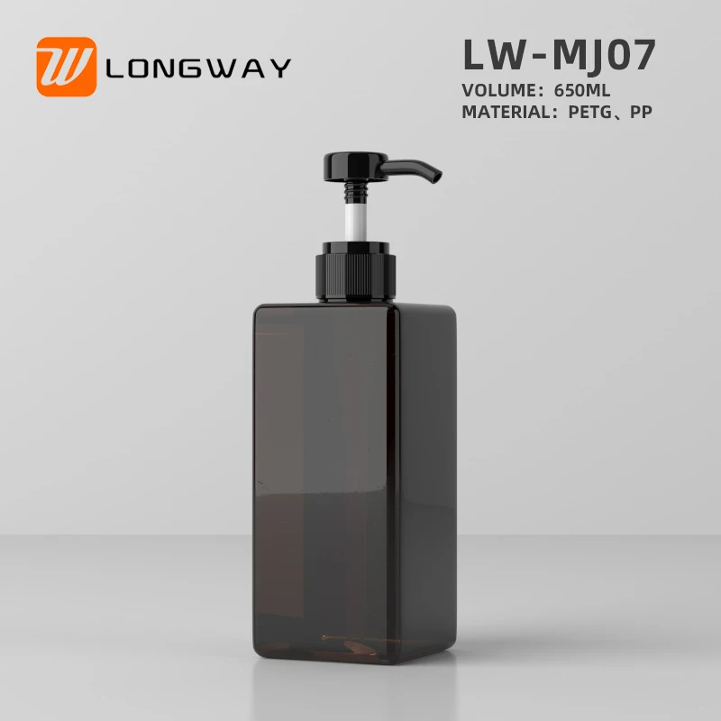 PETG 650ml square plastic cosmetic packaging shower gel shampoo lotion bottle container