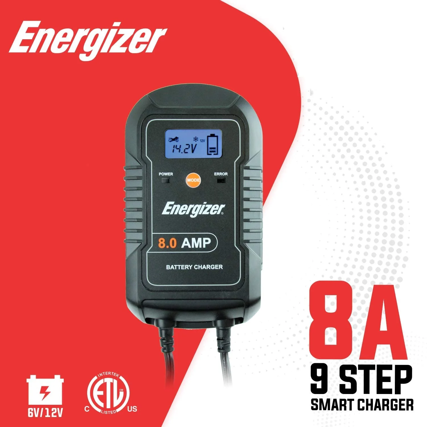 Energizer 8Amp Fully-Automatic Smart Charger 6V 12V Battery Charger Battery Maintainer Trickle Charger