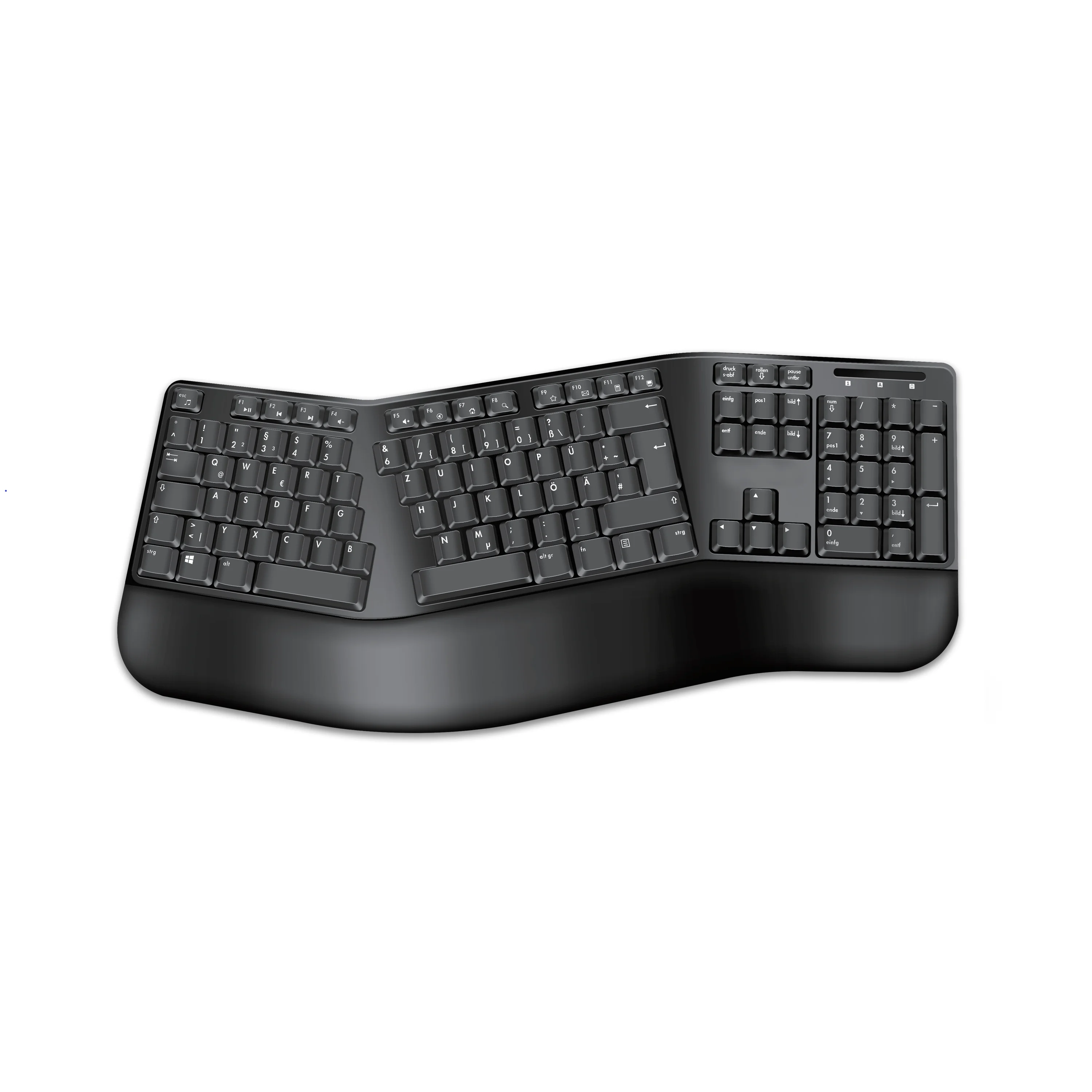 Ergonomic Wireless Keyboard Curved Design for Natural Typing 2.4G Full Size Ergo Split Keyboard with Wrist Rest