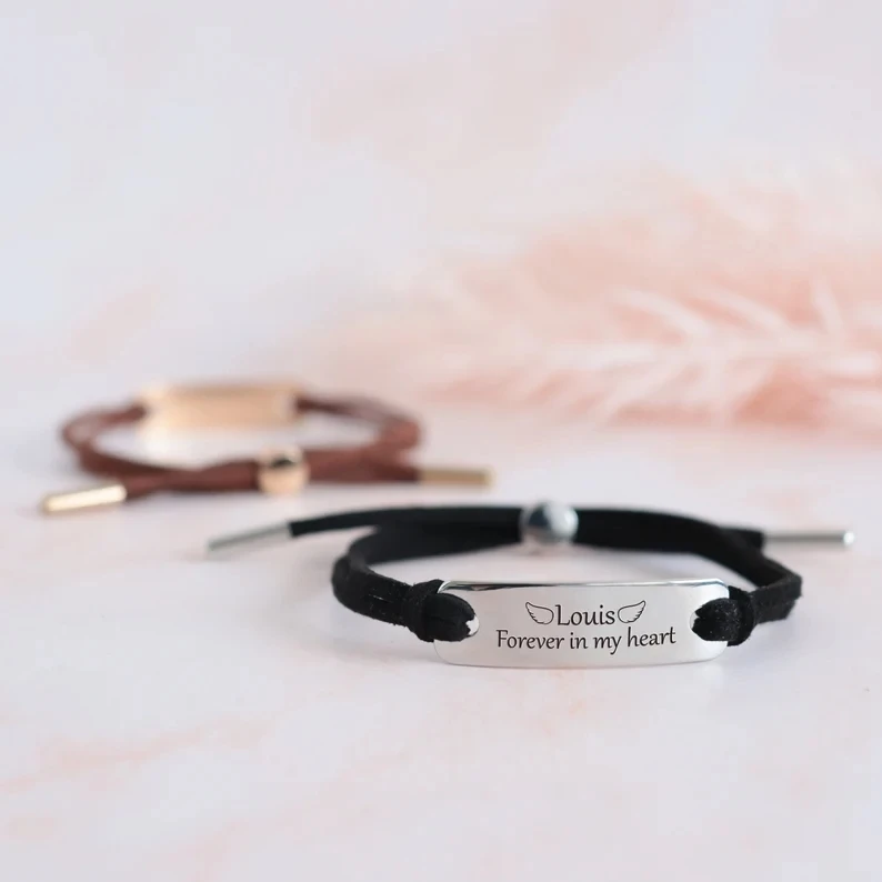Fashion Stainless steel Jewelry Couples Cord Leather Bracelet Personalized Custom Text Name Friendship Bracelets For Lover
