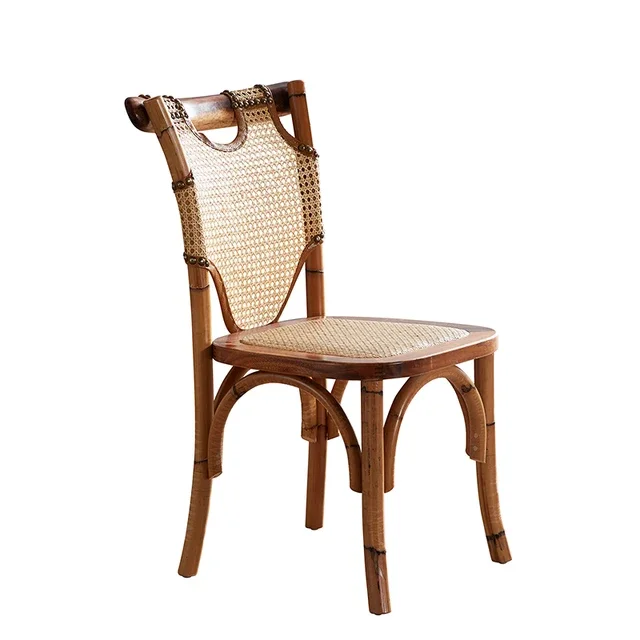 Vintage Modern Cafe Restaurant Furniture Solid Wood Natural Rattan Dining Chair for Restaurants and Coffee Shop