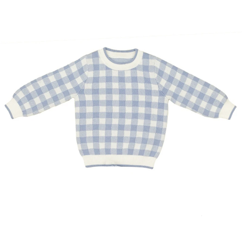 New arrival Cute kids Knitted winter 100%Cotton jacquard Baby Infant plaid knit pullover Sweaters