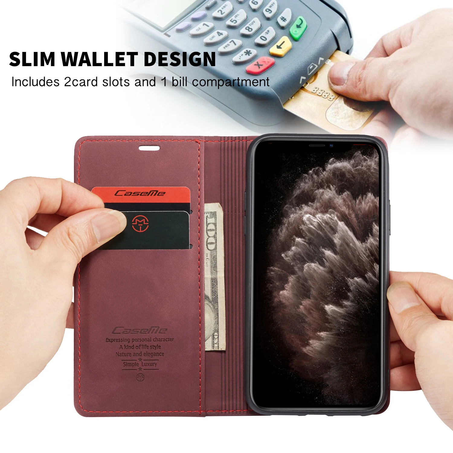 CaseMe Custom Logo Flip Wallet Leather Phone Case For iPhone 13 12 Pro Max For Samsung For Huawei For OnePlus