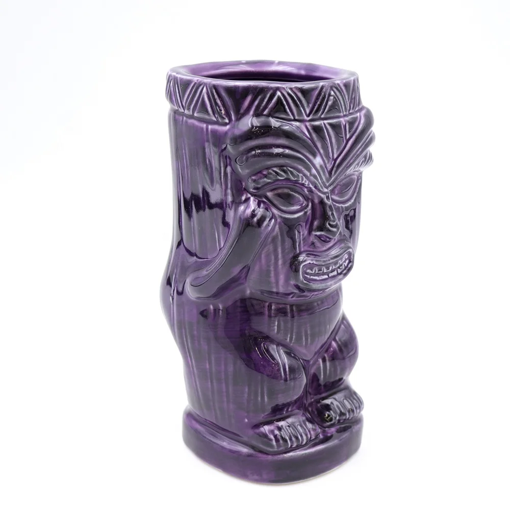 Custom high-end Hawaii tropical cocktail glasses tiki cup black and purple ceramic scratching ear and big ass hilarious tiki mug