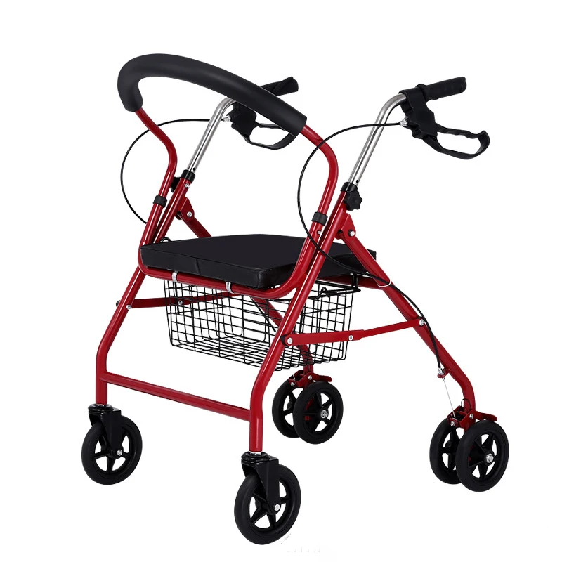 4 wheel mobility walking aids with seat and brake high quality Four Wheels Moving Shopping Cart Walking Aids Folding