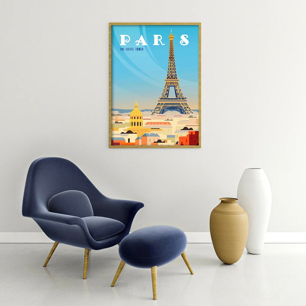 Paris France Travel Poster Vintage Eiffel Tower Picture Home Print Poster for Wall Art