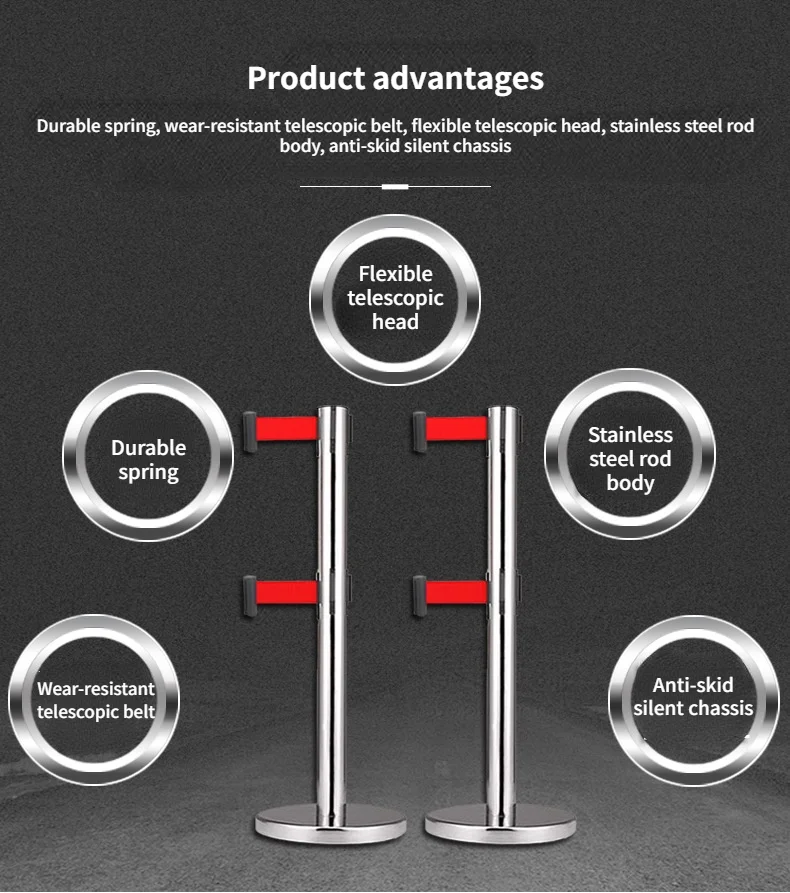 Double layer isolation belt telescopic belt queuing guardrail stainless steel one meter line barrier safety warning belt