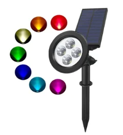 Outdoor Waterproof 4/7 RGB Led Adjustable Solar Motion Sensor Spot Light for Garden Landscape