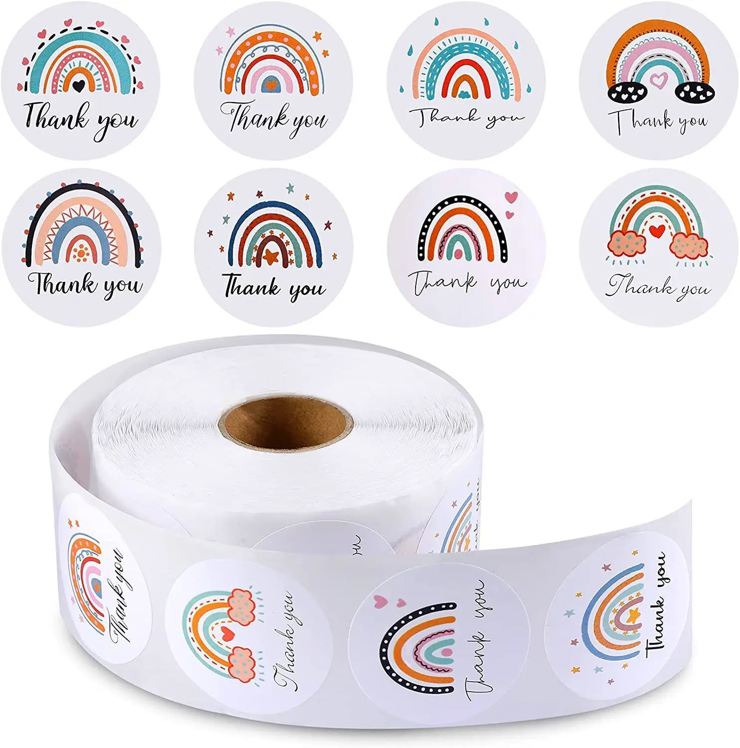 Customizable High Quality Glossy Custom Rectangular Matte Paper Cute Thank You Stickers On Roll