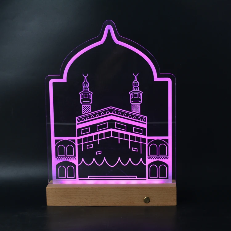 DIY USB rgb led multi light 3D acrylic display  cordless  walnut wood base light