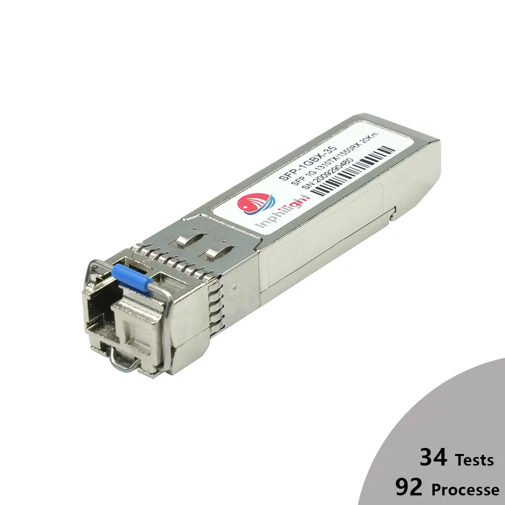 
Free sample 1.25G LC Simplex 20km 1310nm TX 1550nm RX SM Optical Transceiver 1000BASE-BX SFP 