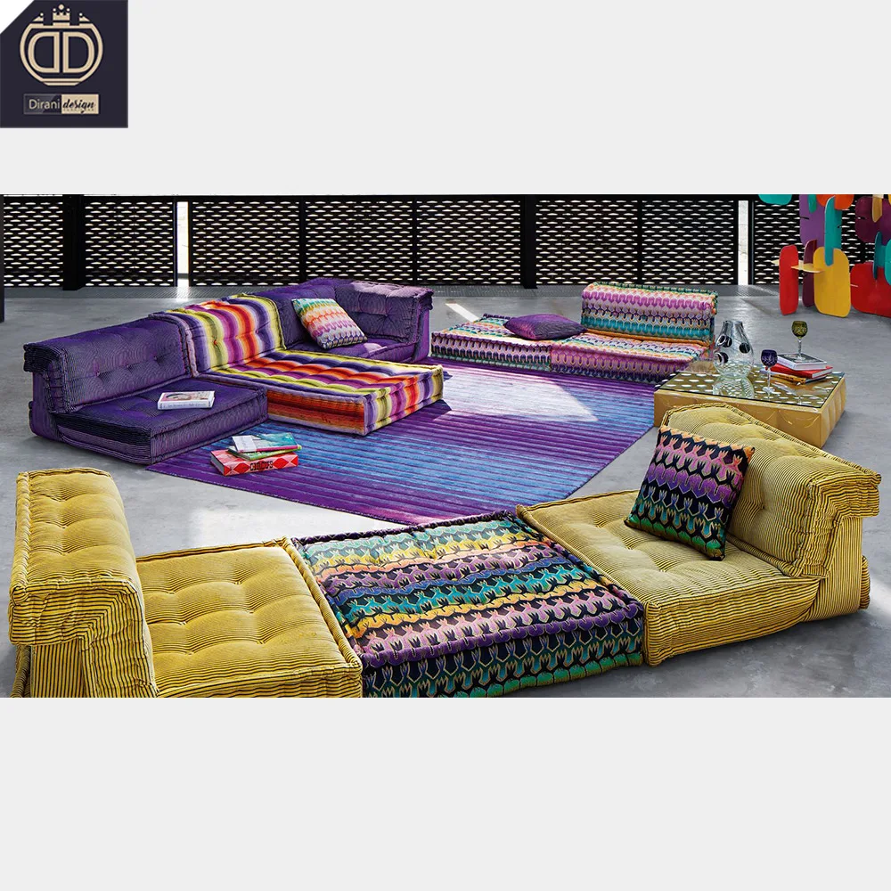 French style modular fabrics sectional floor sofa modern mahjong sofa floral fabric roche bobois mahjong sofa set