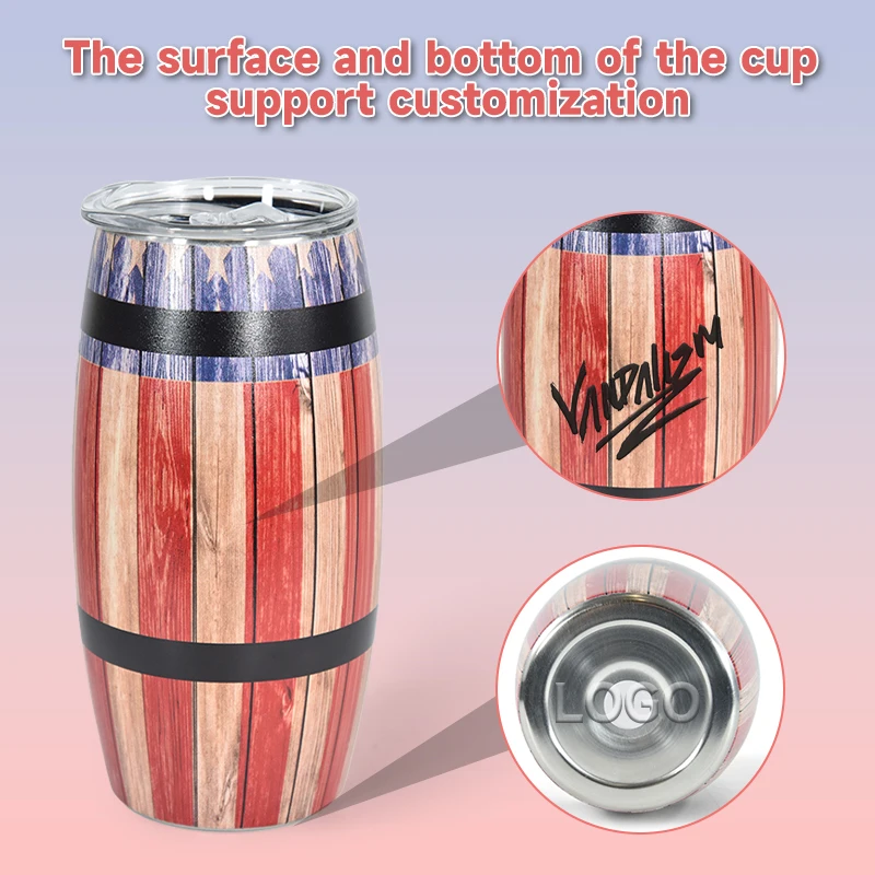 AGH Hot Selling Custom logo Stainless Steel Beer Barrel Cup with Lid and Straw Drinkware Souvenir Tumbler Bar Accessories Mugs