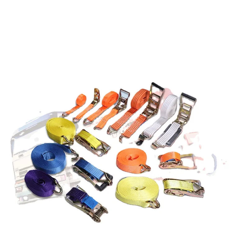 Customized 1inch 25mm polyester belt cam buckle tie down straps motorcycle with S hook and soft loops