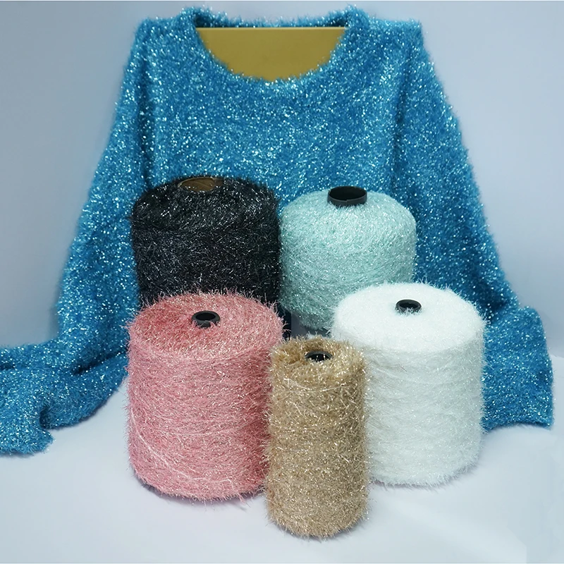 Wholesale Flash yarn 60% Polyester 40% Metallic Dazzling Clothes Fancy Feather Yarn