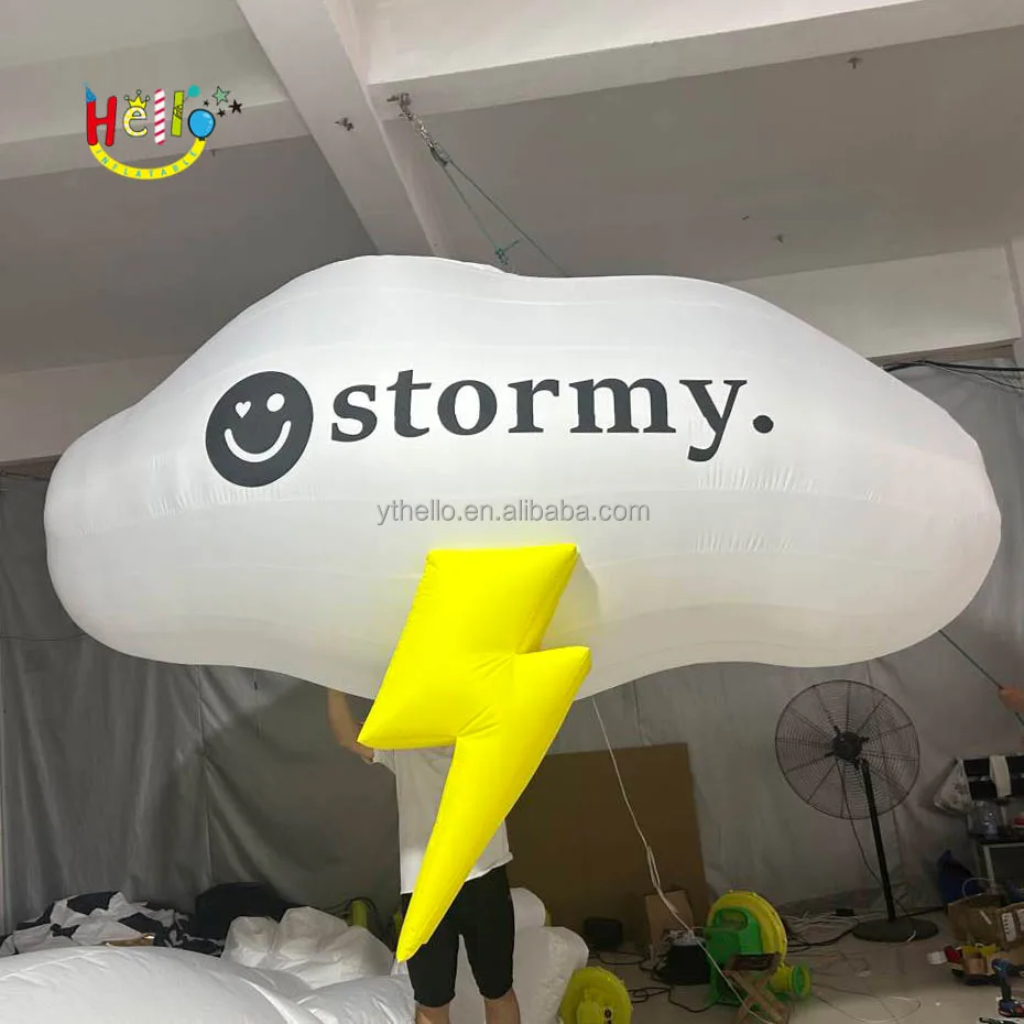 Hot Selling Custom Letter Logo Inflatable Cloud White Cloud Balloon With Yellow Lightning