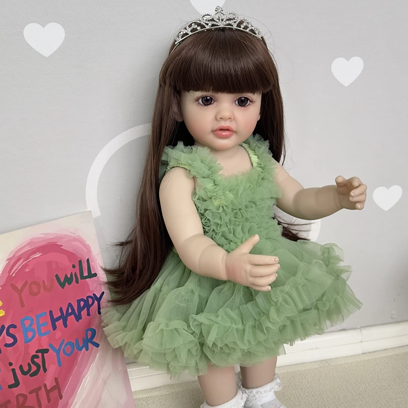 NPK 22inch Soft Silicone Vinyl Reborn Toddler Stand Girl Doll Betty 3D Skin Visible Veins Wig Hair Gifts for Children