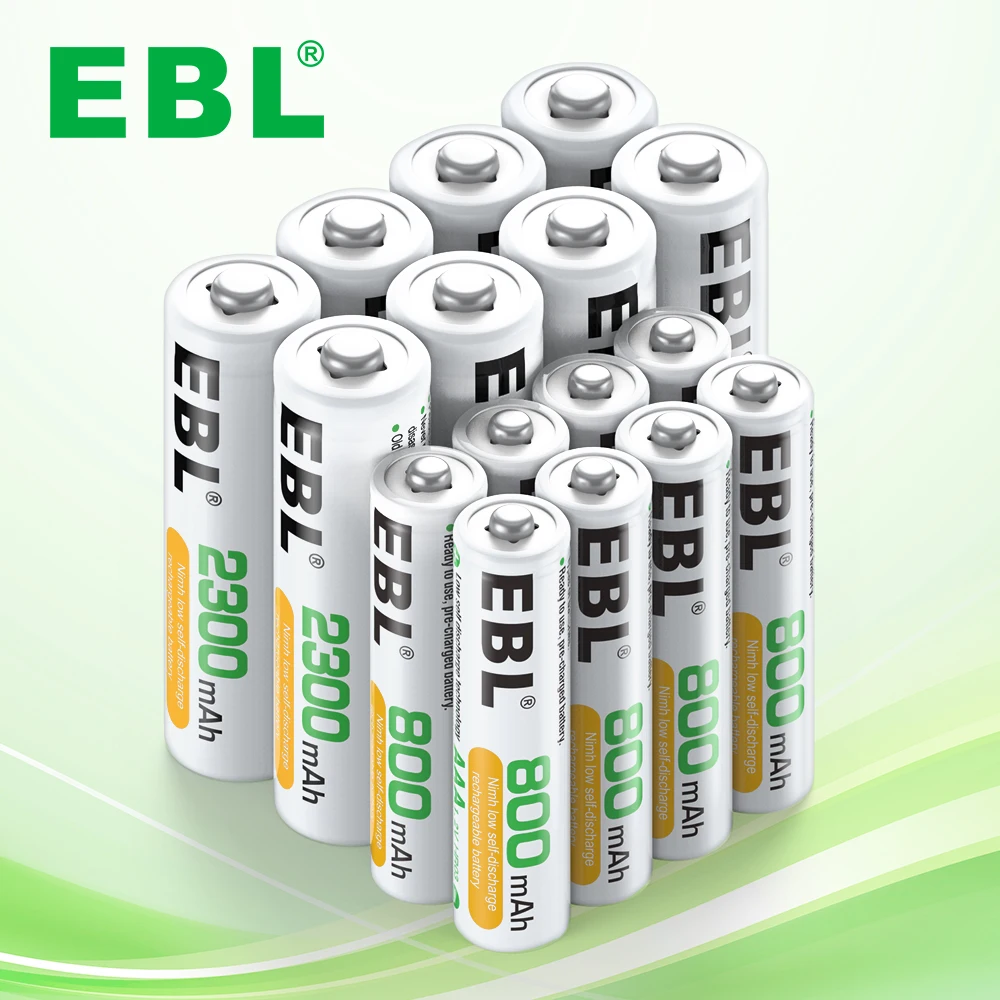 EBL 16 Sets AA AAA Batteries Combo 8PCS AA 2300mAh And 8-Pack AAA 800mAh Rechargeable NIMH Batteries