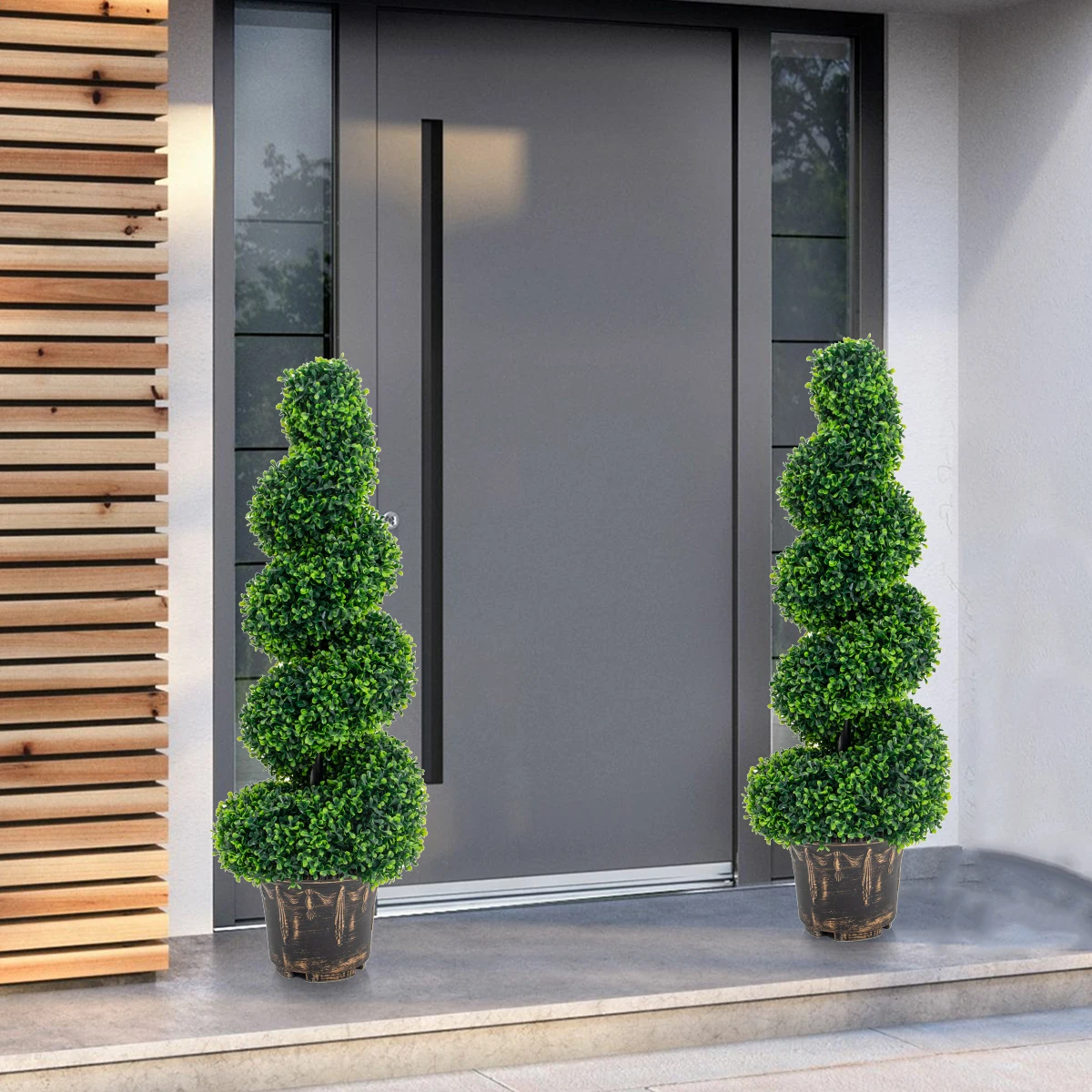 Wholesale Artificial Boxwood Topiary in Pot Set Plastic Artificial Tree in Planter Uv Resistant for Indoor Outdoor