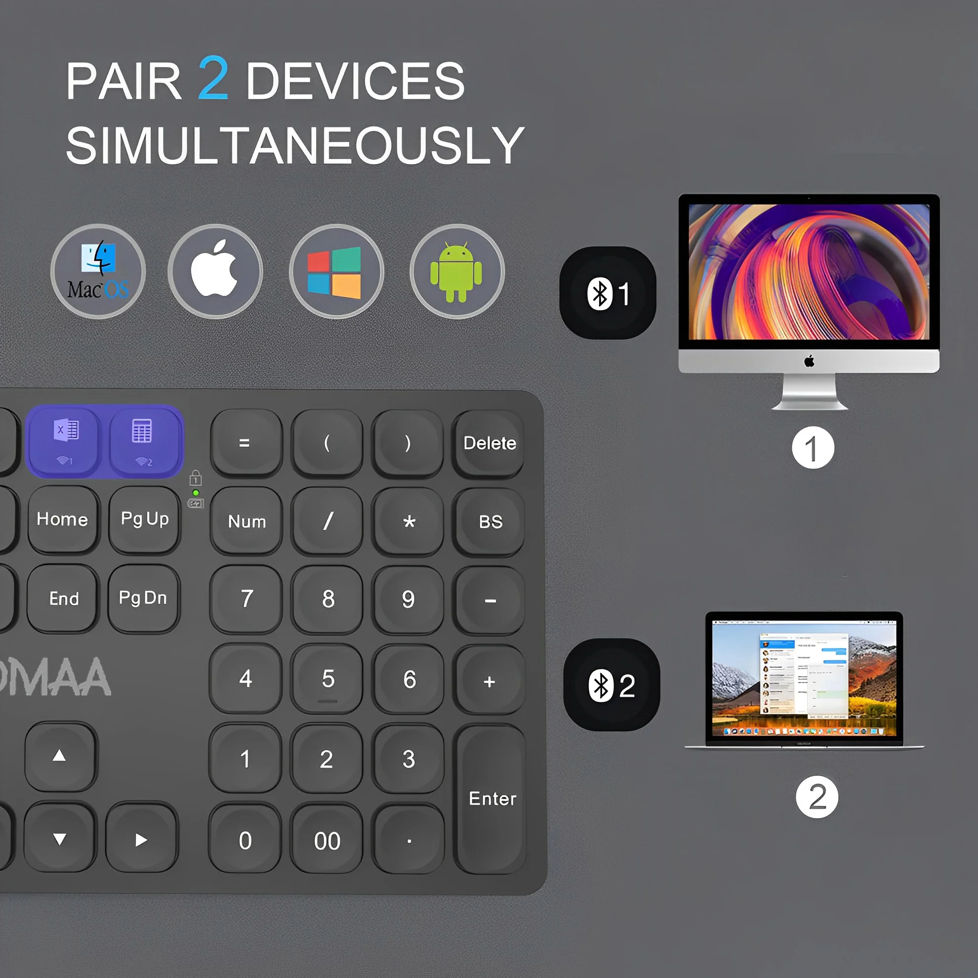 JOMAA BT wireless Number Pad Aluminum Rechargeable Numeric Keypad Wireless Number Keyboard for Laptop Windows MacBook