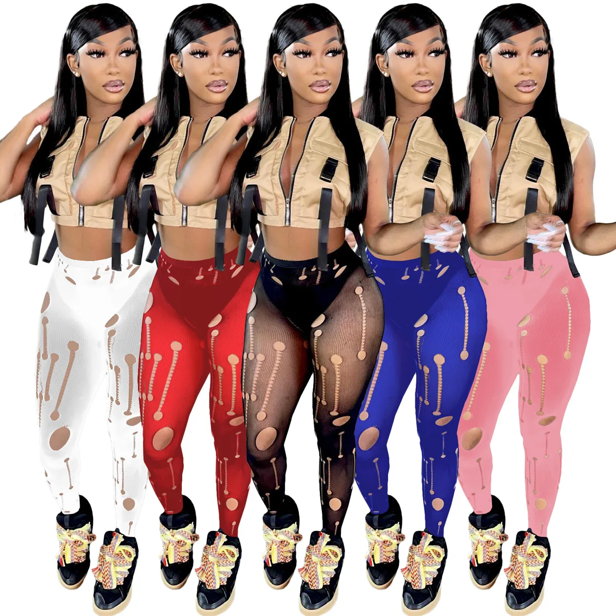 Women Wear Pants Hole Tights Casual Women Solid Designer Panty Hose Stockings Pencil Sexy Club Tights