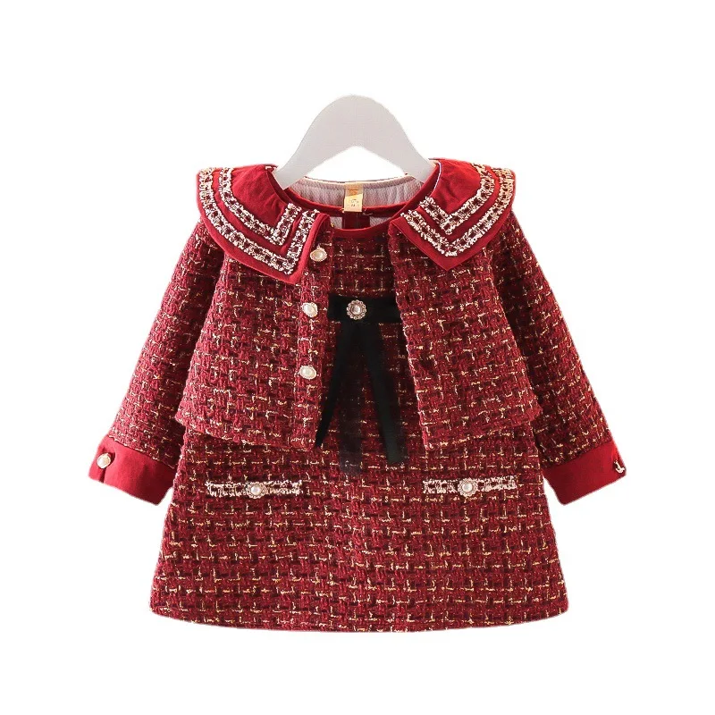 Kids Bowtie Casual Outfits Baby Lovely Suits for 1-4 YearY Girls Princess Patchwork Dress 2023 New Fashion Party Costumes
