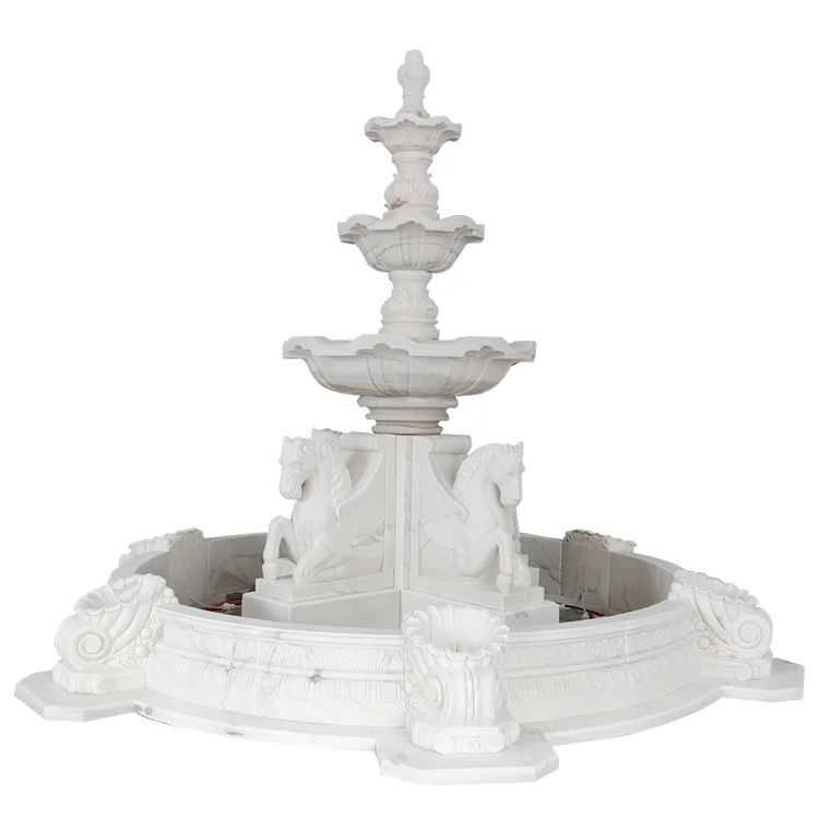 Garden Outdoor Natual White Marble Large Outdoor Horse Water Fountain for sell