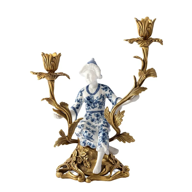 European American home restaurant fireplace home decoration ceramic angel two arms candlestick holder