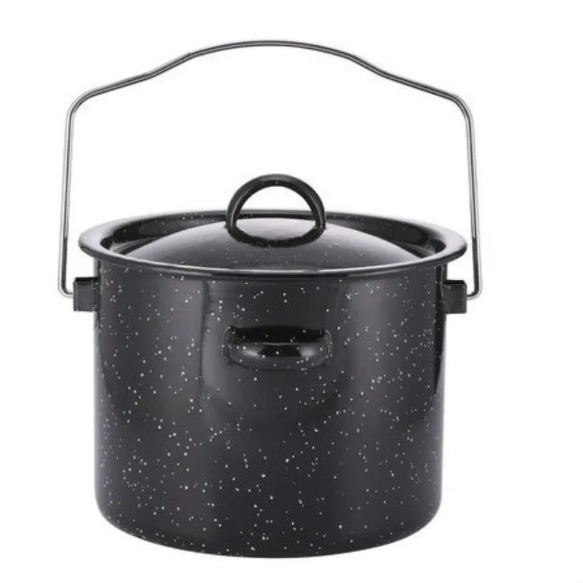 3L Outdoor cookware black color enamel camping billy pot with lid and hang ring