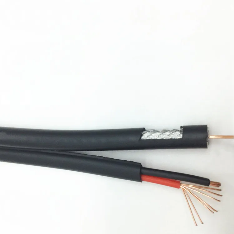 CCTV RG59 коаксиальный BC + 18 AWG 2 провод плоский кабель с мощности белого и черного цвета