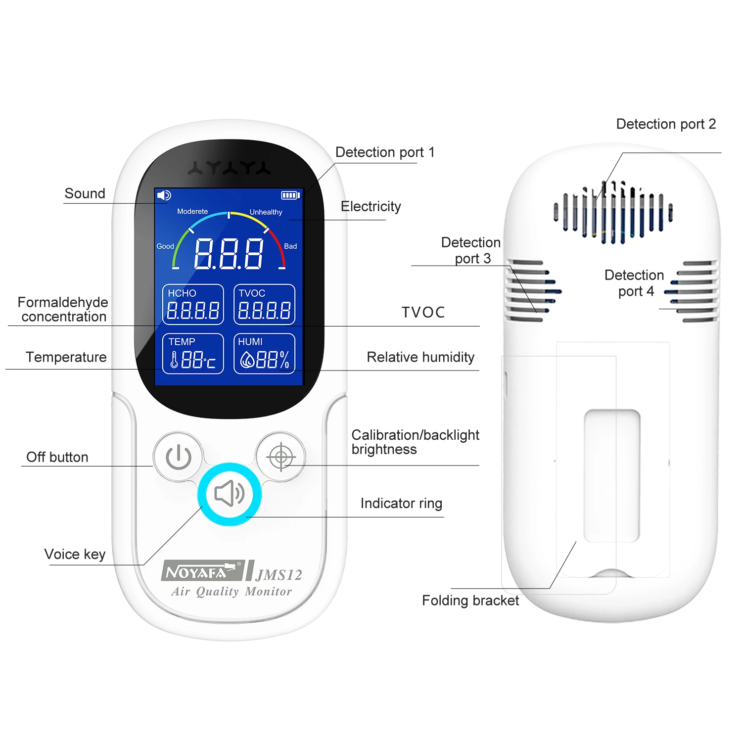 gas senor air quality detector  thermometer led display hygrometer Formaldehyde multi gas detector