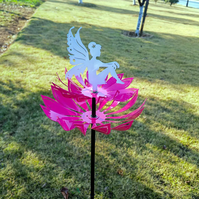 YJL Creative Metal Garden Decoration Garden Wind Spinners Elf Fairy Rotating Windmill Wind Chimes Metal Wind Spinner