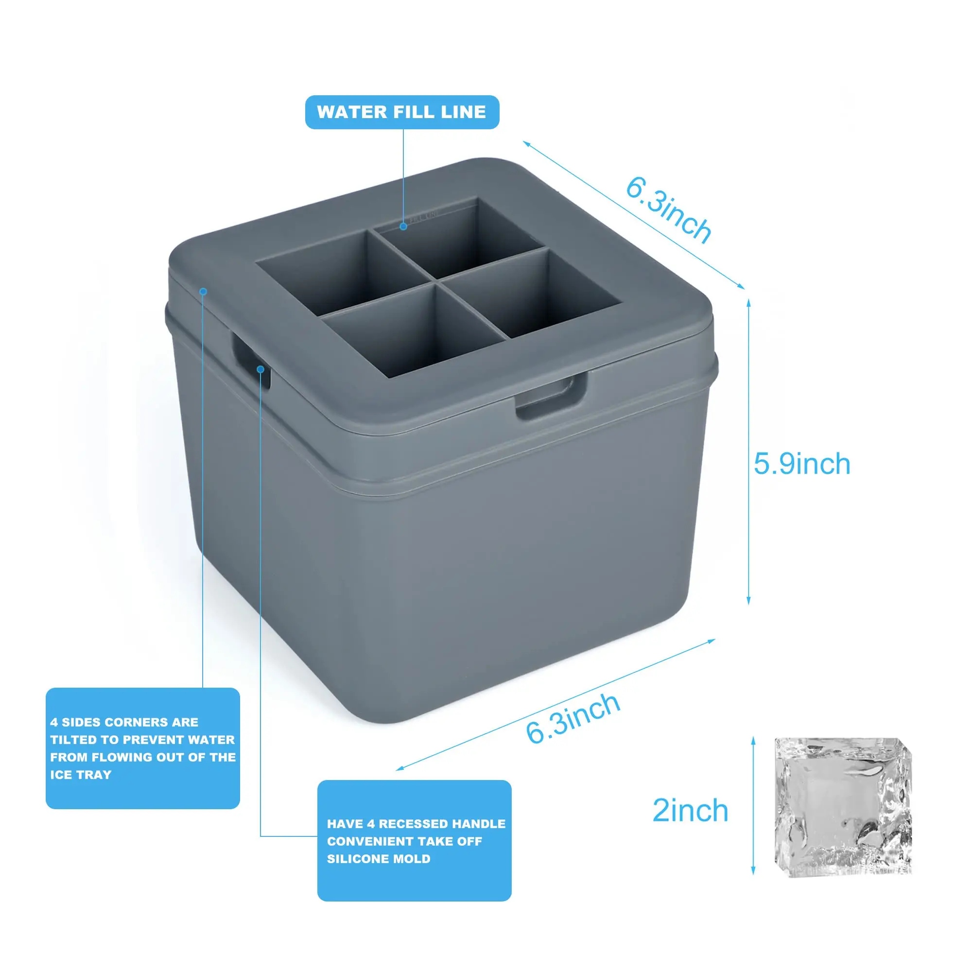 Easy Release Modern Whiskey Design Plastic Silicone Cream Square Block Containers Makers Silicone Clear Ice Cube Mold Bucket Box