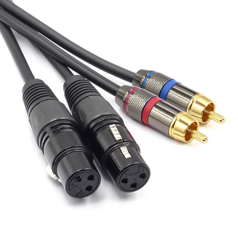 Gold Plated 2RCA Male Plug To 2XLR Female Audio Extension Cable For Mixer Pure Copper Wire RCA to XLR Adapter Cable 1.5m