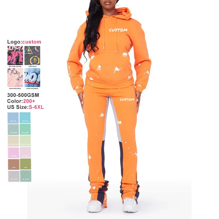 Custom logo track suit ladies letter velour stacked pants 2pc tracksuit velvet rhinestone jogger set women sweatsuit set