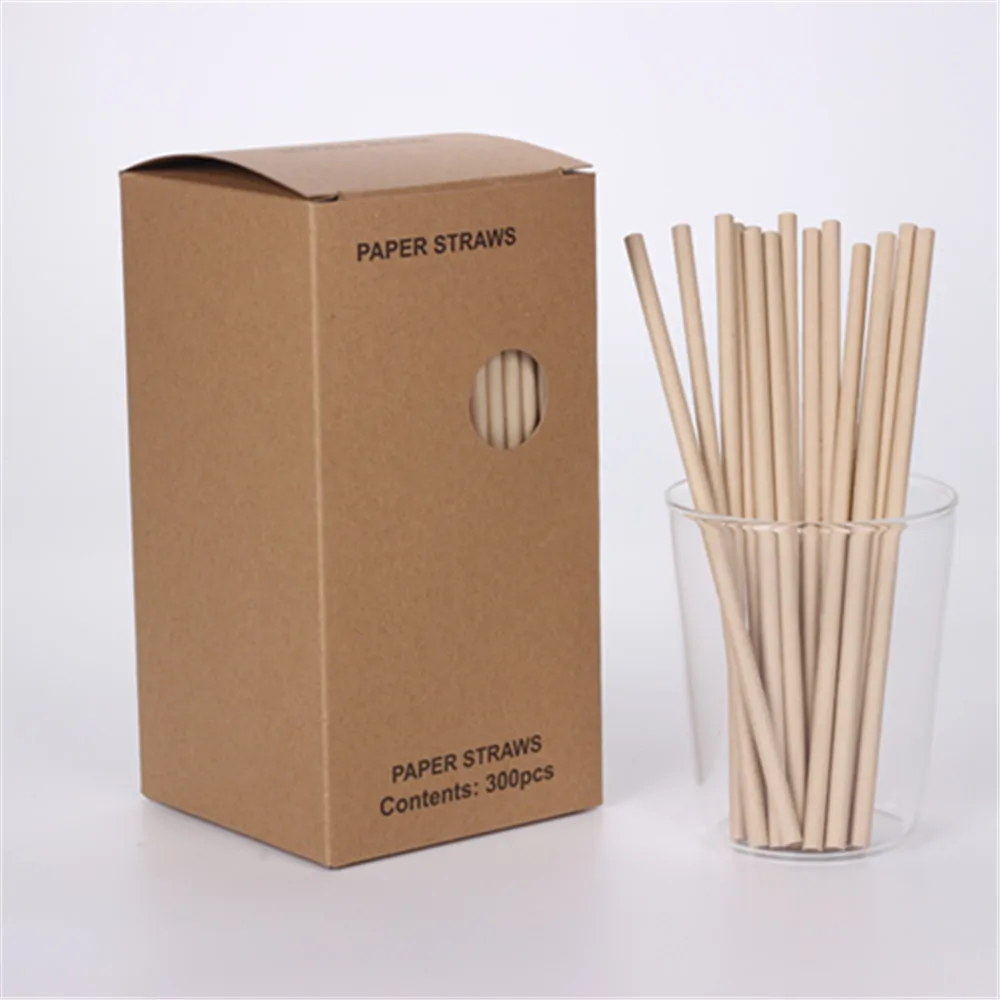 300-Pack Biodegradable Paper Straws Dye-Free- Brown Kraft Premium Eco-Friendly Paper Straws Bulk- Drinking Straws for Juices