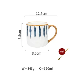 MONAZONE Hand-Painted Milk Coffee Cup Japanese Retro Style Ceramic Mug With Spoon