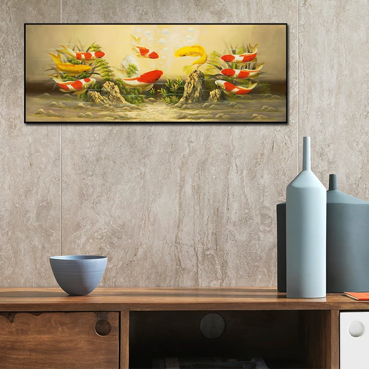 Factory directly offer canvas oil painting artworks abstract koi fish