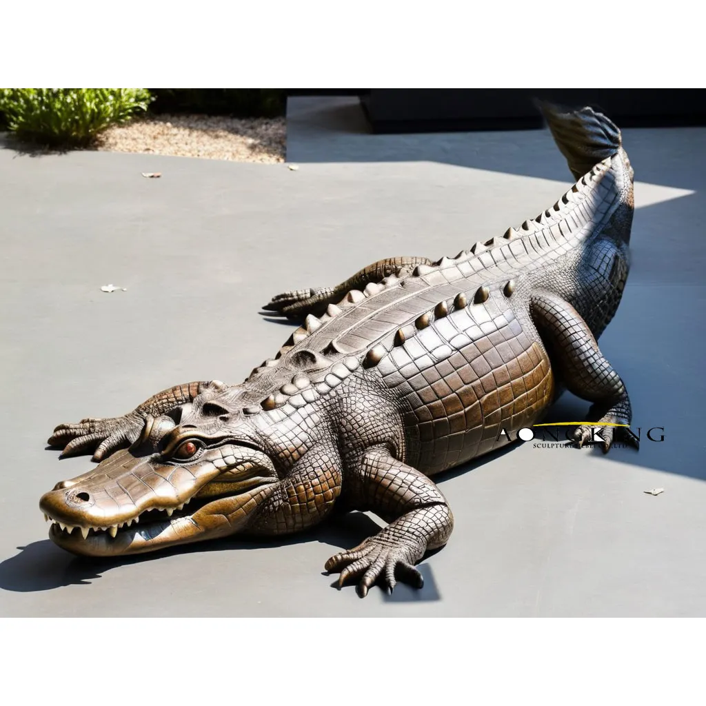 Factory Supply Zoo decoration large size  bronze crocodile sculpture statues and animal bronze sculpture