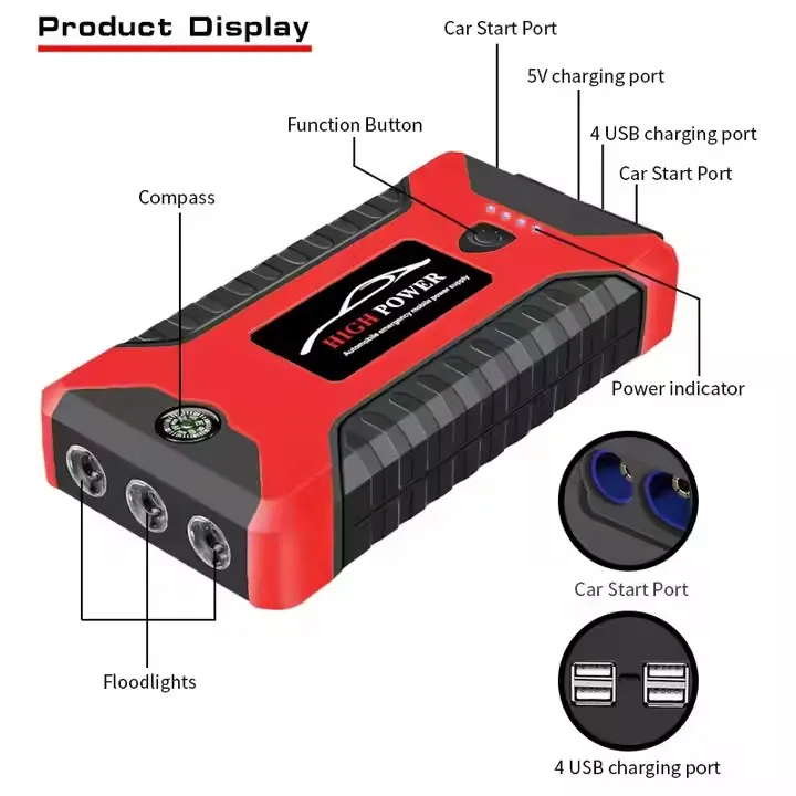 Portable Car Emergency Boosters Power Pack Jump Starters & Air Compressors Emergency Light Jump Starter Power Bank