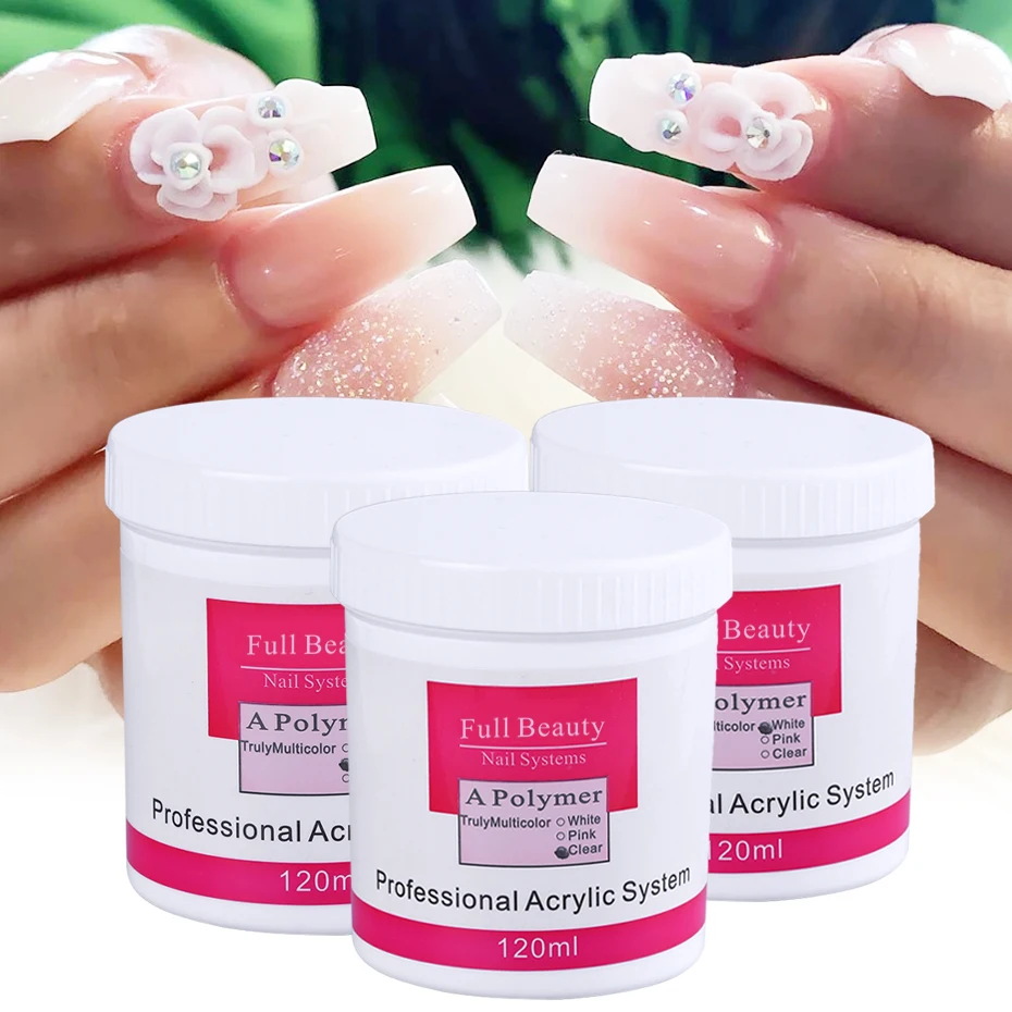 1 коробка прозрачная розовая белая акриловая пудра для дизайна ногтей Набор для создания типсов 3D кристаллическая полимерная пудра аксессуары для маникюра ногтей